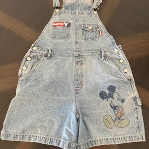 Mickey Unlimited Denim Overalls L USA Graphic 100% Cotton Disney Shorts